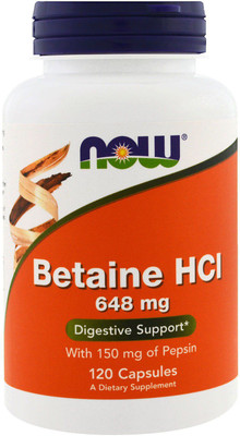 

Now Foods Betaine HCL, 648 mg, 120 Veggie Caps(120 No)