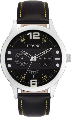 FROSINO Frosino Mens Fashion Analog Quartz Watch with Black Faux Leather Band Unique Big Face Number Retro Casual Wrist Watches Classic Business Wristwatch- Silver Brown - FRAC101827 Analog Watch  - For Men