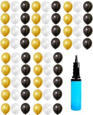 

Theme My Party Solid Black gold white Balloons Pack of 50 with Balloon Pump Balloon(Black, Gold, White, Pack of 51)