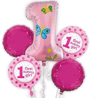 

Bash N Splash Printed Girl 1st Birthday Butterfly Number Foil Balloon Set Of 5 Pcs Balloon(Multicolor, Pack of 1)