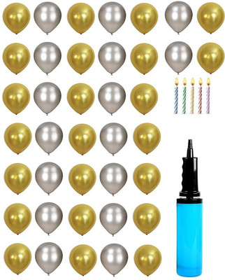 

Theme My Party Solid Gold and Silver 50 Balloons with balloon pump Balloon(Gold, Silver, Pack of 51)