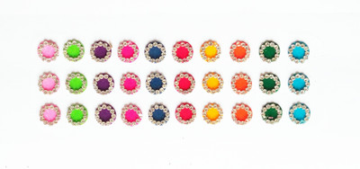 

SJ COLLECTION White Crystal Stone Medium Size Round Shape 30 Traditional Fancy Forehead Multicolor Bindis(Fancy Bindi, mugli marathi, bengali bindi, Bollywood style)
