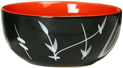 

Caffeine Katori Soup Bowl With one Spoon Free Ceramic/Stoneware in Glossy Black & Red Leaf (Set of 1) Handmade By Caffeine Stoneware Bowl(Black, Red, Pack of 1)
