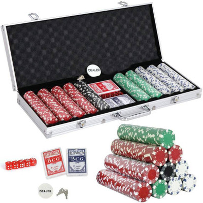 

AVS RETAIL HIGH QUALITY Aluminium box case All In One Poker Game Set- 500 printed chips with Indian Denominations , 2 Playing cards decks, 5 dice with Attractive(Multicolor)