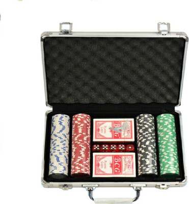 

AVS RETAIL HIGH QUALITY Aluminium box case All In One Poker Game Set- 200 printed chips with Indian Denominations , 2 Playing cards decks, 5 dice with Attractive(Multicolor)