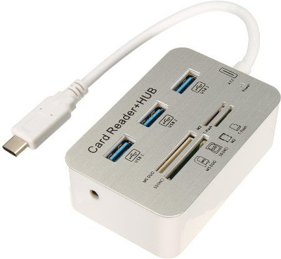 

XBOLT Mini USB Type-C Hub 3.1 Multifunction USB-C 3 Ports USB Combo SD/TF Card Reader All In One High Speed Splitter For MacBook Pro Card Reader(White, Silver)