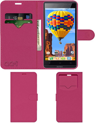 ACM Flip Cover for Intex Aqua I5 Hd(Pink, Cases with Holder, Pack of: 1)