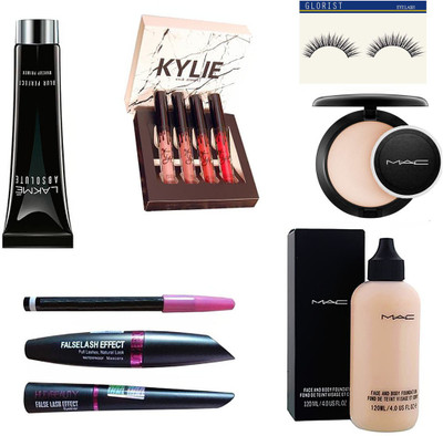 

GLORIST Huda eyeliner,mascara,kajal pencil, Kylie set 4, Lakme primer, Mac foundation, Mac compact powder & Eyelashes(Set of 11)