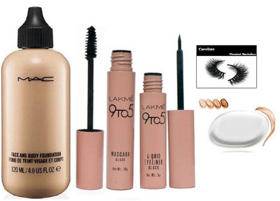 

caroline Eyelashes, waterproof Liner & Mascara ,Face & BODY Foundation with Sponge Silicon Puff(Set of 5)