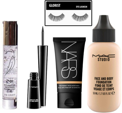 

glorist Eyelashes , Mac Up To 24 H Smoothing Effect Face Primer, Eye LIner , Nars Pure Radiant Foundation , Face & Body Liquid Foundation(Set of 5)