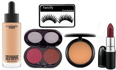 

fancify Eyelashes , Mac Studio Waertweight Foundation , 2 Shades Blusher , Studio Fix Compact & Matte Lipstick(Set of 5)