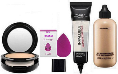 

big basket Sponge Puff& StudioFix Mac Compact, Face& Body Foundation, L'oreal Face Primer Gel(Set of 4)