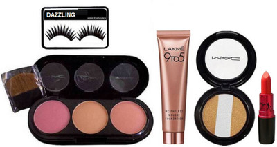 

DAZZLING Eyelashes , 3 Shade Blusher , Weightless Mousse Foundation , Eyeshadow Compact & Lady Gaga Lpstick(Set of 5)