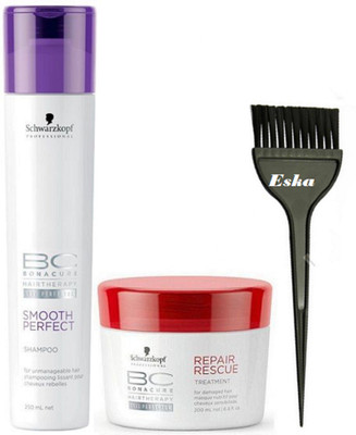 

Eska Hair Brush, Schwarzkopf BC Bonacure Smooth Perfect Shampoo & Repair Rescue Conditioner(Set of 3)
