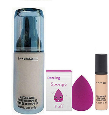 

DAZZLING Sponge Puff, Mac Matchmaster Foundation & Pro Longwear Concealer(Set of 3)