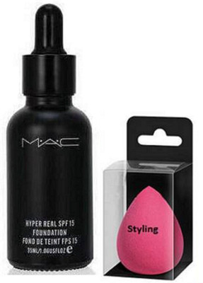 

styling Sponge Puff, Mac Hyper Real Spf 15 Foundation(Set of 2)