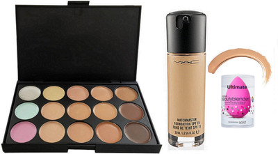 

Ultimate Sponge Puff&Mac 15 Shades Concealer Palette,MatchMaster Fond De Teint Foundation(Set of 3)