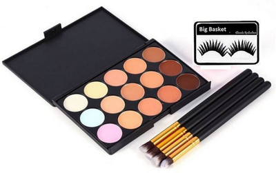 

big basket Eyelashes, 15 shade Concealer palette, Makeup Brush(Set of 6)