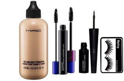 

styling Eyelashes , Eyeliner , Dual Type Brush Mascara & Face , Body Foundation(Set of 4)