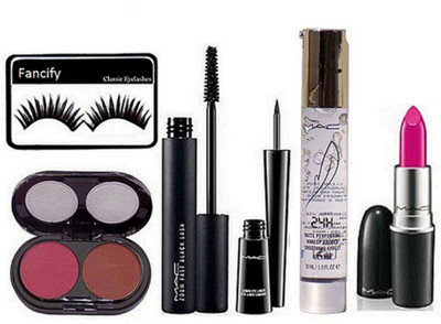 

fancify Eyelashes , Mac 2 Shade Blusher , Zoom Lash Mascara , Liquid Eyeliner, Face Primer & Matte Lipstick(Set of 6)
