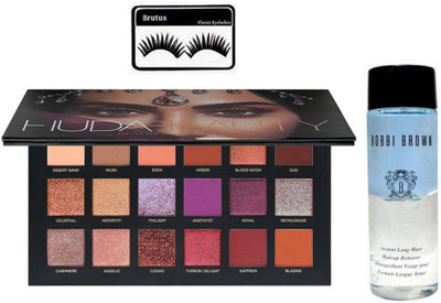 

BRUTUS Eyelashes, Huda Beauty Desert Dusk Eyeshadow Palette, Bobbi Brown Instant Longwear Makeup Remover(Set of 3)