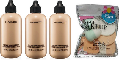 

big Basket SPONGE PUFF & MAC FACE AND BODY FOUNDATION ( PACK OF 3)(Set of 4)