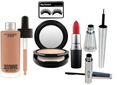 

big basket Eyelashes, Studio Waterwight foundation,Studio Fix compact,Red Lipstick,Brooke Candy Liner&Mascara(Set of 6)