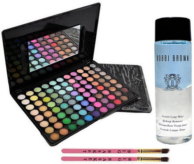 

big basket two brush with mac 88 shades eye shadow palette with bobbi brown instant pro long wear makeup remover(Set of 4)