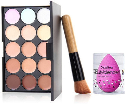 

Dazzling Sponge Puff, 15 Shade Concealer Palette,Brush(Set of 3)