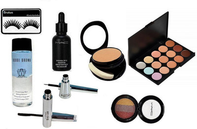 

brutus Eyelashes, Mac 15 shades Concealer Palette, Two Way compact, 3 Shades Eyeshadow, Hyper Real Foundation, Brooke Candy Eyeliner & Mascara, Bobbi Brown Instant Long Wear Makeup Remover(Set of 8)