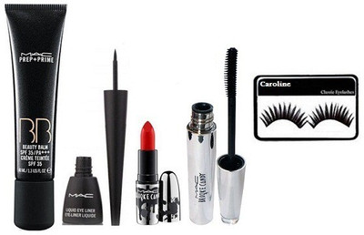 

caroline Eyelashes , Liquid Eyeliner & Brook candy Mascara with Lipstick, BB Balm Spf 15(Set of 5)