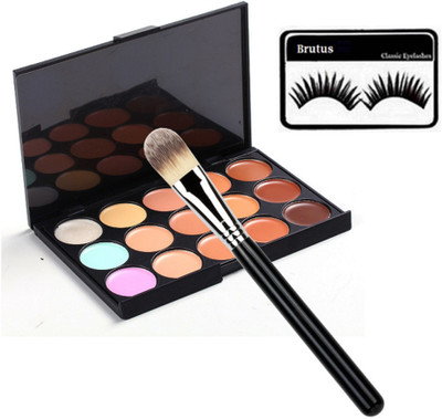 

BRUTUS Eyelashes, Mac 15 Shades Concealer palette, Makeup Brush(Set of 3)