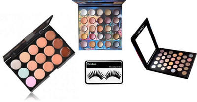 

brutus Eyelashes, Mac 15 shades Concealer palette, 32 Multi Color Eyeshadow Palette, 25 Eyeshadow Palette(Set of 4)