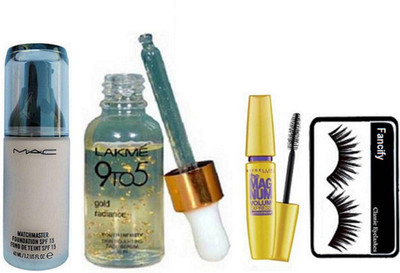 

Fancify Eyelashes, Match Master SPF15 Make-Up Foundation, New York Magnum Volum Express Waterproof Mascara, 9to5 Serum(Set of 4)
