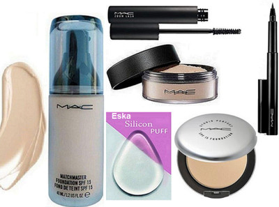 

eska Silicon Puff, Matchmaster Foundation, Studio Prefect Compact, Loose Powder, Zoom Lash Mascara, Pen Eyeliner(Set of 6)
