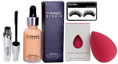 

caroline Eyelashes , Brook candy Mascara , Studio Foundation with SPonge Puff(Set of 4)
