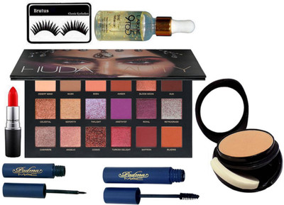 

brutus Eyelashes, Mac Two Way Compact, Matte Finish Lipstick, Padma Eyeliner & Mascara, 9to5 Face Serum, Huda Beauty Desert Dusk Eyeshadow Palette(Set of 7)