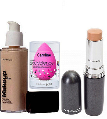 

caroline Sponge Puff & Mac Stick Concealer Studio Fix Fluid spf 15& makeup pro long wear spf 30 foundation(Set of 3)