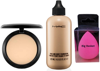 

Big Basket Spounge Puff & mac Studio Fix Compact , Face And Body Foundation(Set of 3)