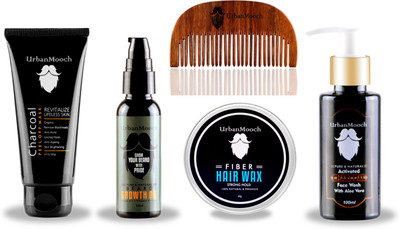 

UrbanMooch Charcoal Peel Off Mask, Beard Growth Oil, Hair Wax, Charcoal Face Was & Shisham Wood Comb Set of 5 Products(Set of 5)
