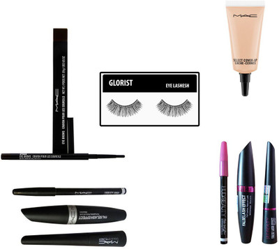 

GLORIST combo set of eyelashes mac eyeliner mac mascara mac eyebrow pencil huda eyeliner eyebrow pencil eyemascara eyebro pencil cover up(Set of 9)