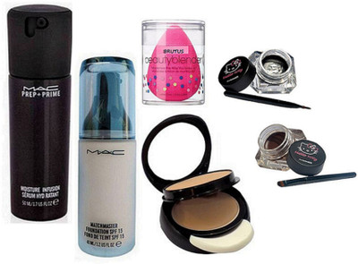 

BRUTUS Sponge Puff, Mac Matchmaster Liquid Foundation, Two Way Compact, Hello Kitty Two Way Eyeliner, Mac Prep+Prime Face Serum(Set of 6)