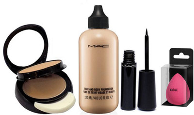 

Eska Sponge Puff, Mac Two way Compact, Face & Body Foundation, Liquid Eyeliner(Set of 4)