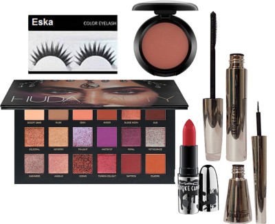 

eska Eyelashes, HUDA BEAUTY DESERT DUSK PALETTE & Mac Brooke Candy Lipstick,Mascara & Eyeliner, Blusher(Set of 6)