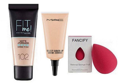 

Fancify Sponge Puff,Select Cover-up & Fit Me Matte + Poreless Normal to oily Skin 102 Cream(Set of 3)