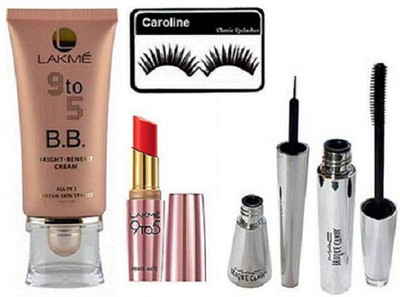 caroline Eyelashes , Brook candy Eyeliner & Mascara , BB cream , Lppistick(Set of 5)