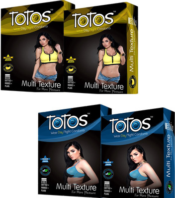 

TOTOS BANANA , BANANA , MINT AND MINT FLAVOURED 4 PACK 40 PCS DOTTED FOR MORE PLEASURE Condom(Set of 4, 40S)