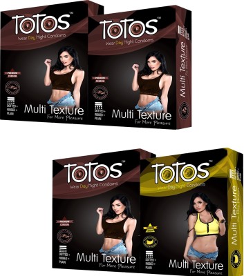 

TOTOS CHOCOLATE , CHOCOLATE , CHOCOLATE AND BANANA FLAVOURED 4 PACK 40 PCS DOTTED FOR MORE PLEASURE Condom(Set of 4, 40S)