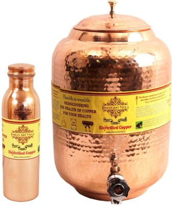 

IndianArtVilla Copper Set of 1 Water Pot 5.5 Liter with 1 Leak Proof Bottle 800 ML - 6300 ml Copper Grocery Container(Pack of 2, Brown)