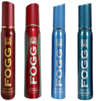 

Fogg IMPERIAL+MAJESTIC+MONARCH+HAPPINESS DEODORANT 120 ML Deodorant Spray - For Men & Women(120 ml, Pack of 4)
